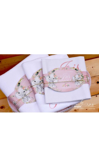 Trusou de botez cu elefantica si flori tropicale Elephant Baby Girl 15